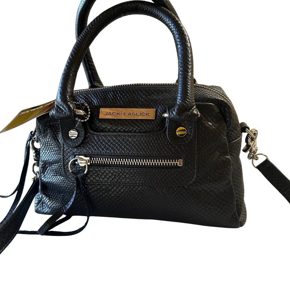 NWT Jacki Easlick Satchel Small Black Snakeskin Embossed Leather Crossbody NYC